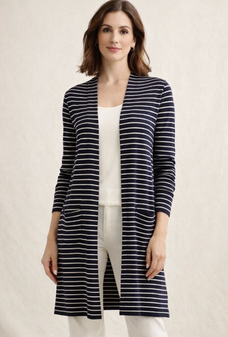 Athleta Silk Cashmere Blend Striped Longline Open Front Cardigan Sweater XS